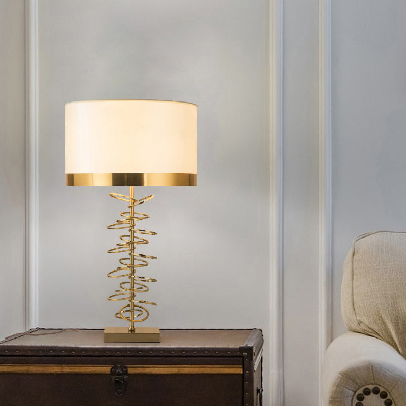 Brass Drum Table Lamp - Classic Style with Fabric Shade, 1 Head, Ideal for Nightstands