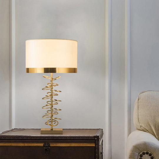 Brass Drum Table Lamp - Classic Style with Fabric Shade, 1 Head, Ideal for Nightstands