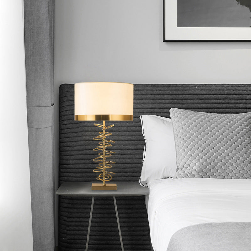 Brass Drum Table Lamp - Classic Style with Fabric Shade, 1 Head, Ideal for Nightstands