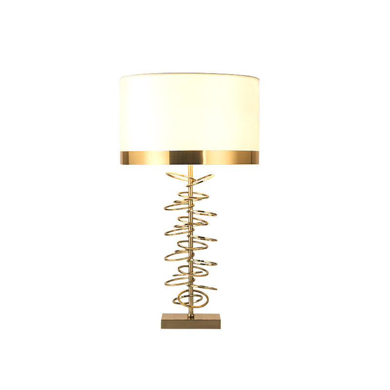 Brass Drum Table Lamp - Classic Style with Fabric Shade, 1 Head, Ideal for Nightstands