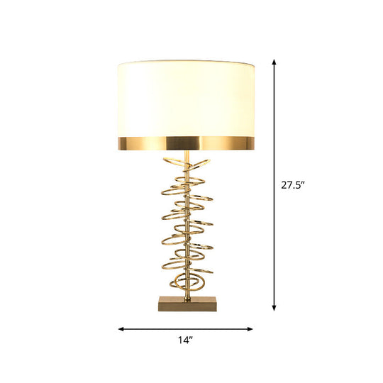 Brass Drum Table Lamp - Classic Style with Fabric Shade, 1 Head, Ideal for Nightstands