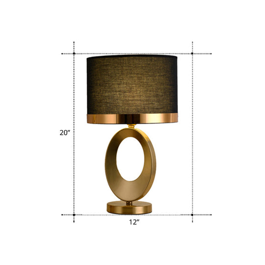 Classic Drum Shade Table Lamp - Elegant 1-Head Fabric Nightstand Lighting for Study Room