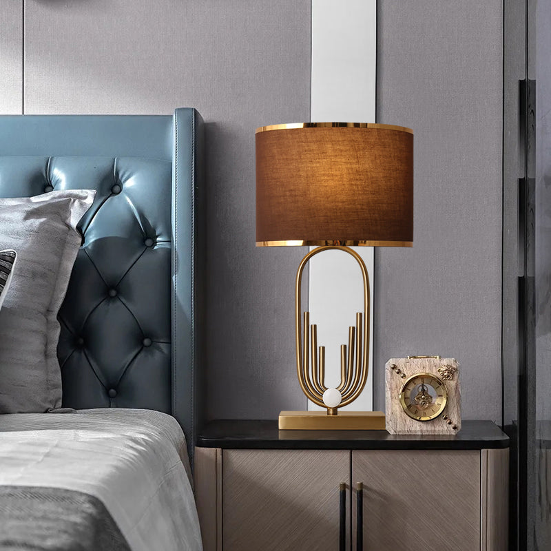 Vintage Fabric Nightstand Lamp: Round Shade, Single-Bulb Table Lighting for Study Room in Coffee