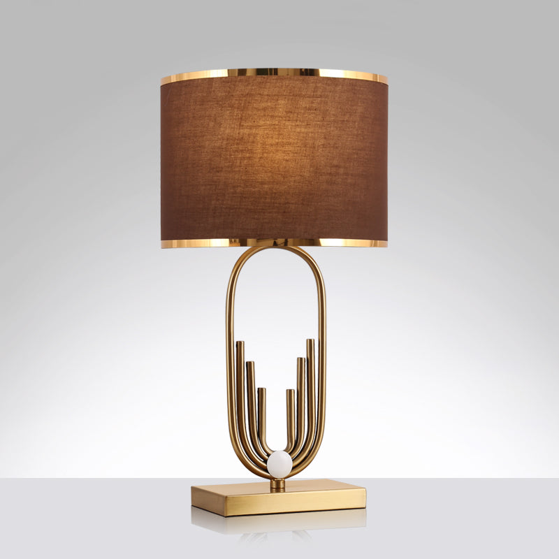 Vintage Fabric Nightstand Lamp: Round Shade, Single-Bulb Table Lighting for Study Room in Coffee