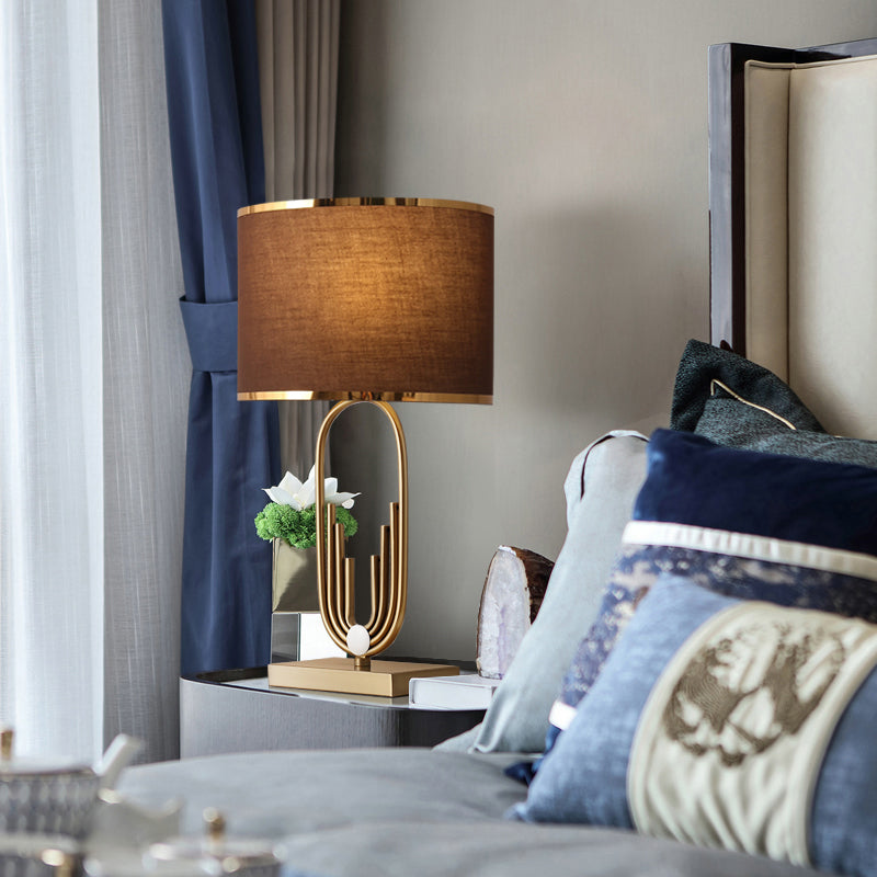 Vintage Fabric Nightstand Lamp: Round Shade, Single-Bulb Table Lighting for Study Room in Coffee