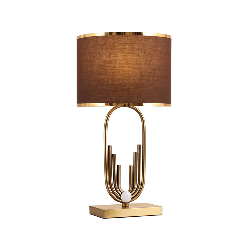 Vintage Fabric Nightstand Lamp: Round Shade, Single-Bulb Table Lighting for Study Room in Coffee