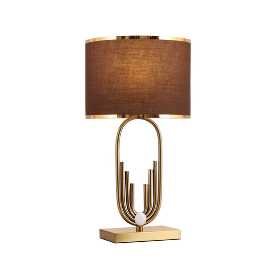 Vintage Fabric Nightstand Lamp: Round Shade, Single-Bulb Table Lighting for Study Room in Coffee