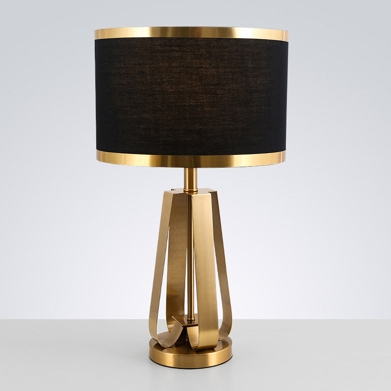 Traditional Drum Shade Nightstand Light for Living Room - Single Table Lamp with Fabric Shade
