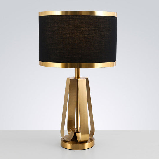 Traditional Drum Shade Nightstand Light for Living Room - Single Table Lamp with Fabric Shade