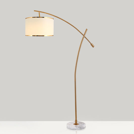 Minimalist 1-Light Fabric Floor Lamp with Marble Base in White