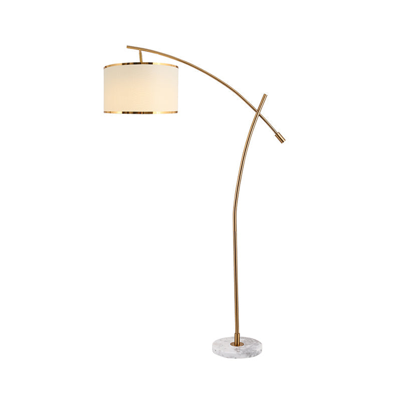 Minimalist 1-Light Fabric Floor Lamp with Marble Base in White