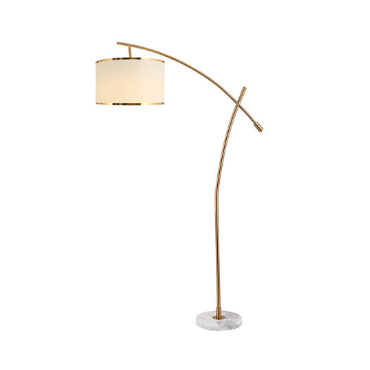 Minimalist 1-Light Fabric Floor Lamp with Marble Base in White