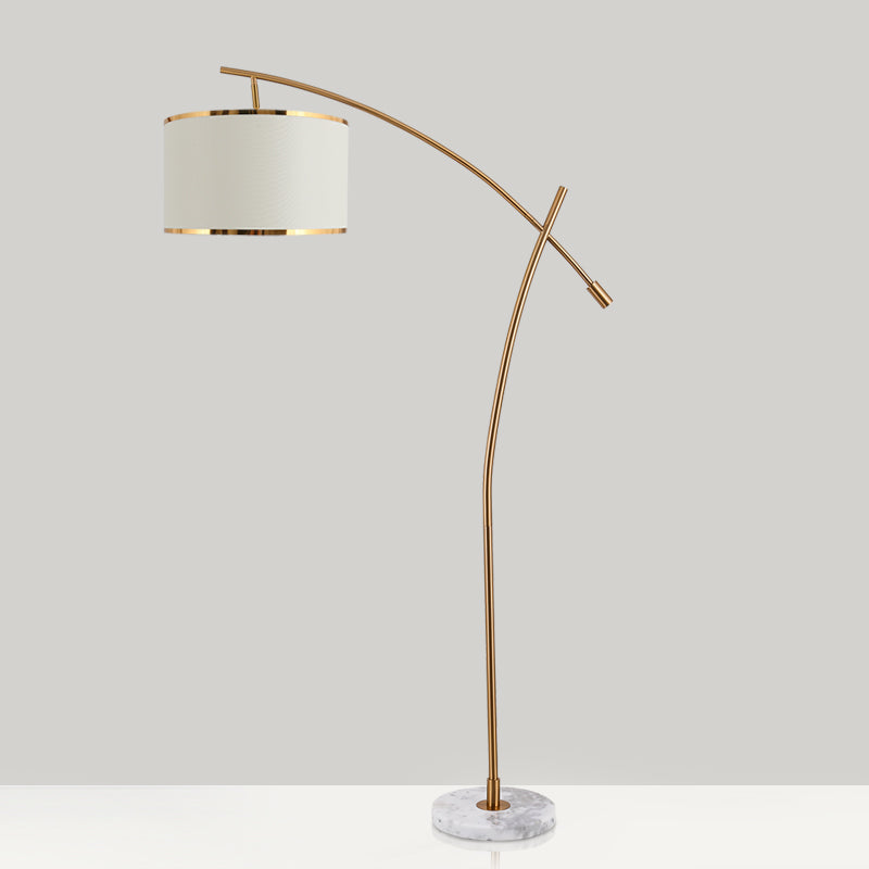 Minimalist 1-Light Fabric Floor Lamp with Marble Base in White