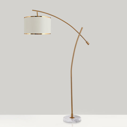 Minimalist 1-Light Fabric Floor Lamp with Marble Base in White