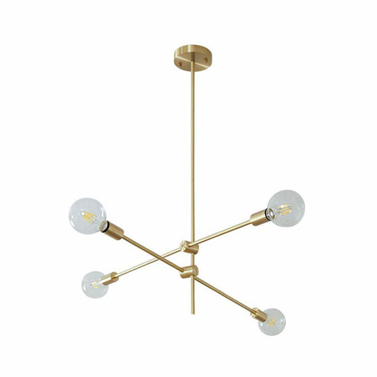 Modern Rotating Arm Chandelier - Sleek Metallic Living Room Ceiling Lamp with Open Bulb Design