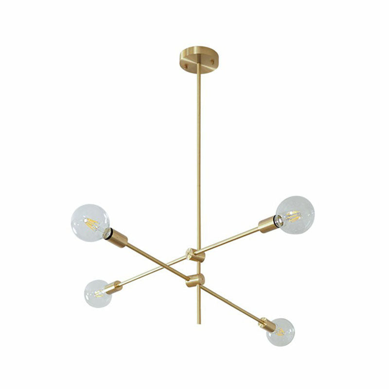 Modern Rotating Arm Chandelier - Sleek Metallic Living Room Ceiling Lamp with Open Bulb Design