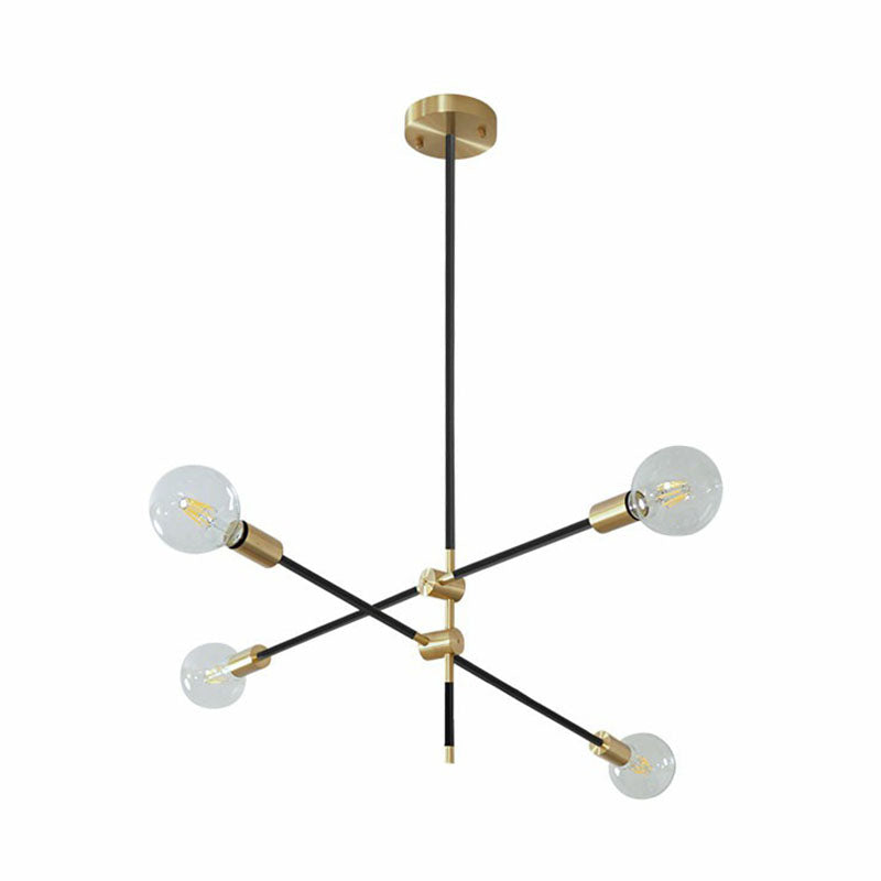 Modern Rotating Arm Chandelier - Sleek Metallic Living Room Ceiling Lamp with Open Bulb Design
