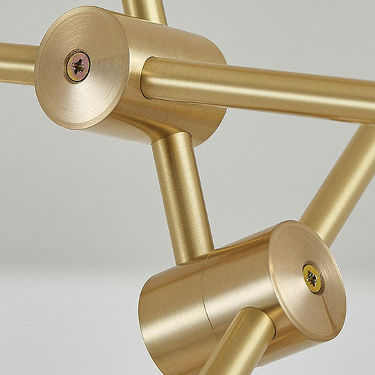 Modern Rotating Arm Chandelier - Sleek Metallic Living Room Ceiling Lamp with Open Bulb Design