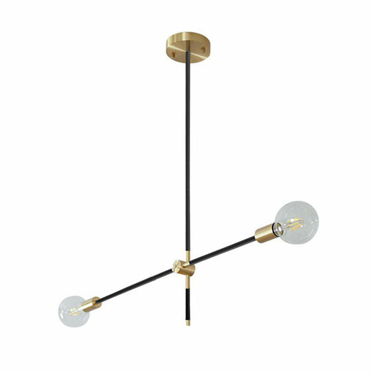 Modern Rotating Arm Chandelier - Sleek Metallic Living Room Ceiling Lamp with Open Bulb Design