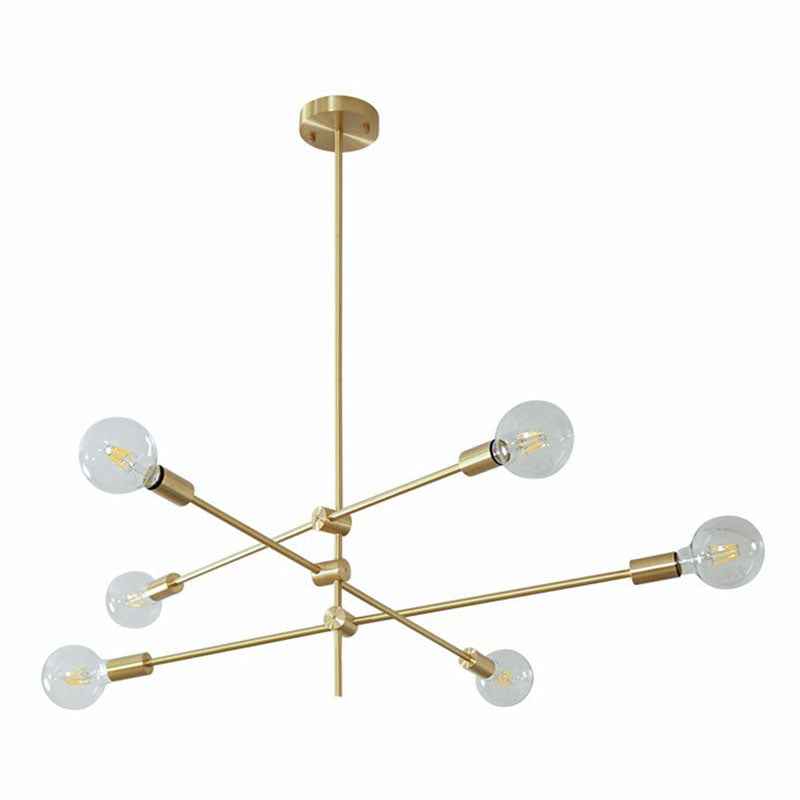 Modern Rotating Arm Chandelier - Sleek Metallic Living Room Ceiling Lamp with Open Bulb Design