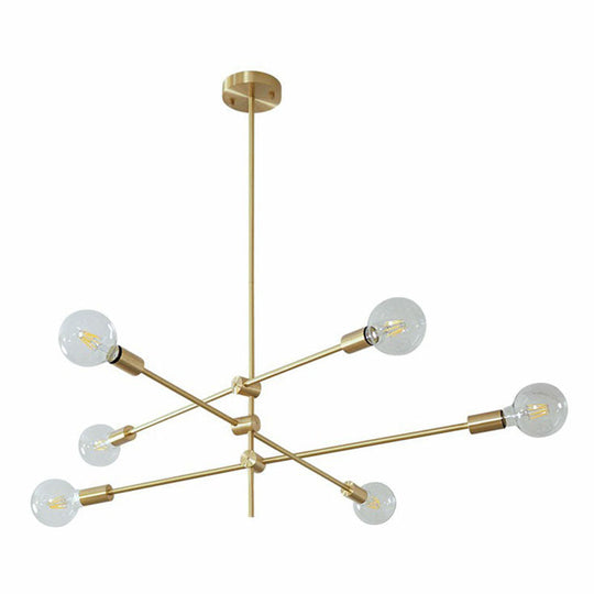 Modern Rotating Arm Chandelier - Sleek Metallic Living Room Ceiling Lamp with Open Bulb Design