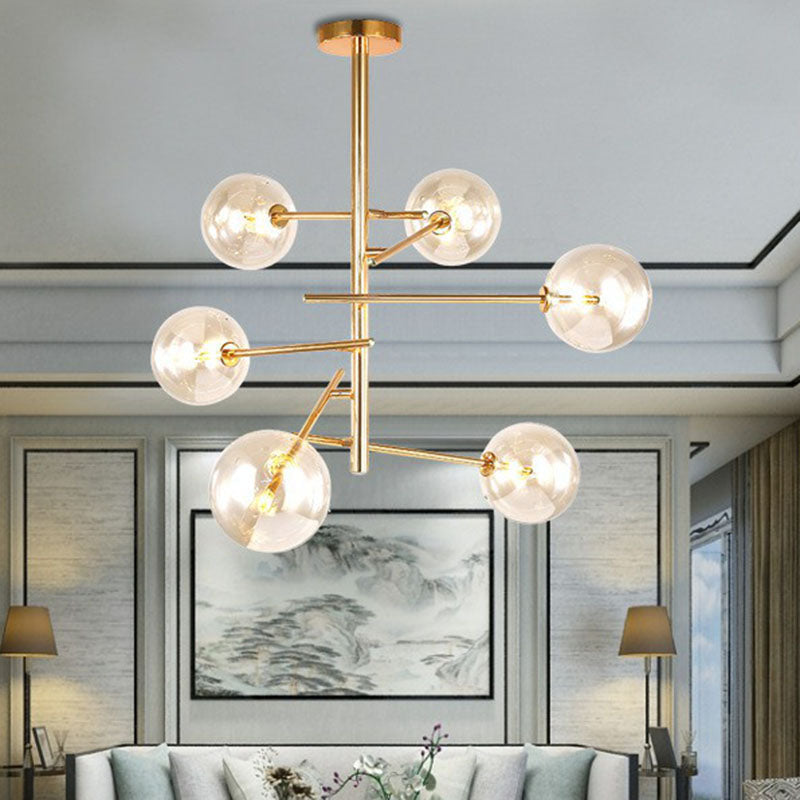 Clear Glass Nordic Style Ball Chandelier in Gold - Elegant Living Room Suspension Light