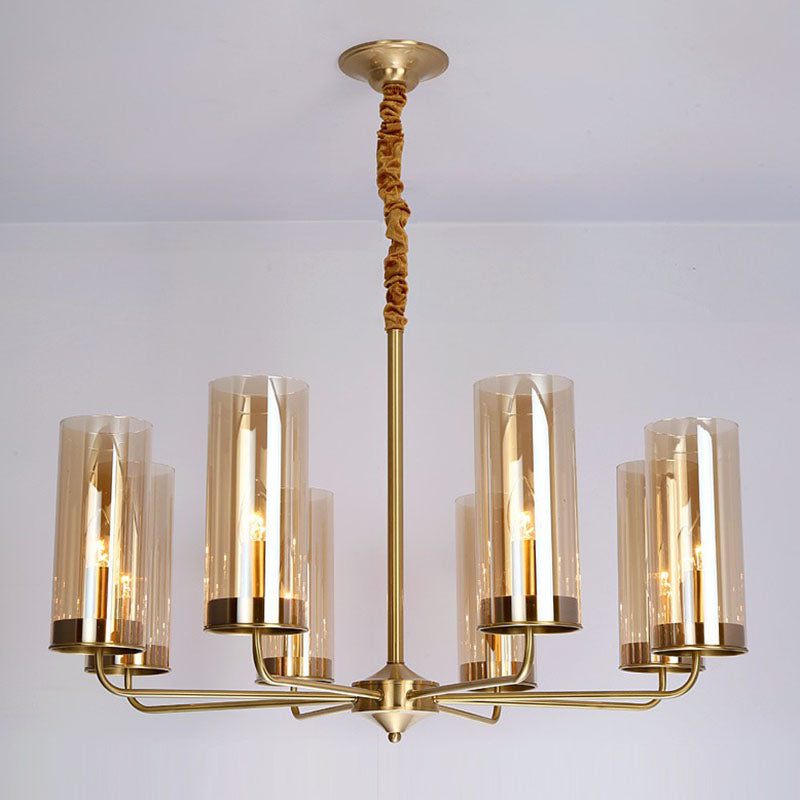Modern Brass Pendant Light: Tubular Up Chandelier for Living Room - Glass Hanging Fixture
