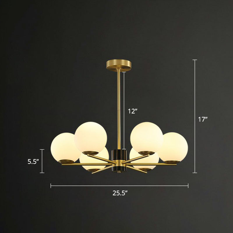 Gold-finished Radial Design Chandelier with Milk Glass Globe for Stylish Hanging Light