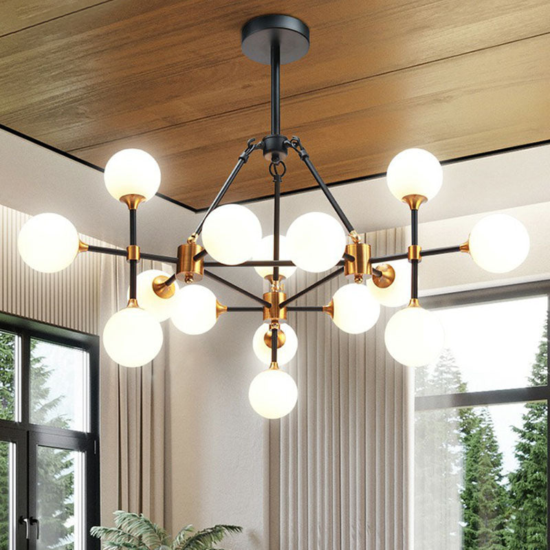 Modern 3D Opal Glass Chandelier with Black and Brass Finish