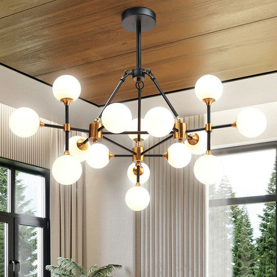 Modern 3D Opal Glass Chandelier with Black and Brass Finish