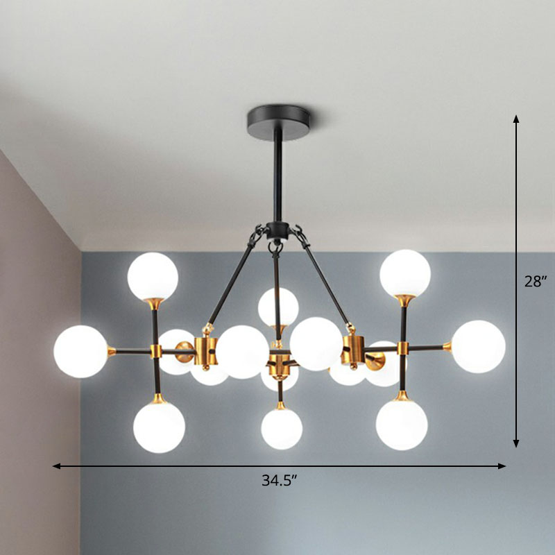 Modern 3D Opal Glass Chandelier with Black and Brass Finish