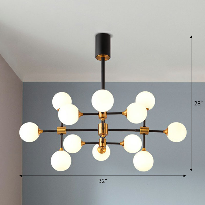 Modern 3D Opal Glass Chandelier with Black and Brass Finish
