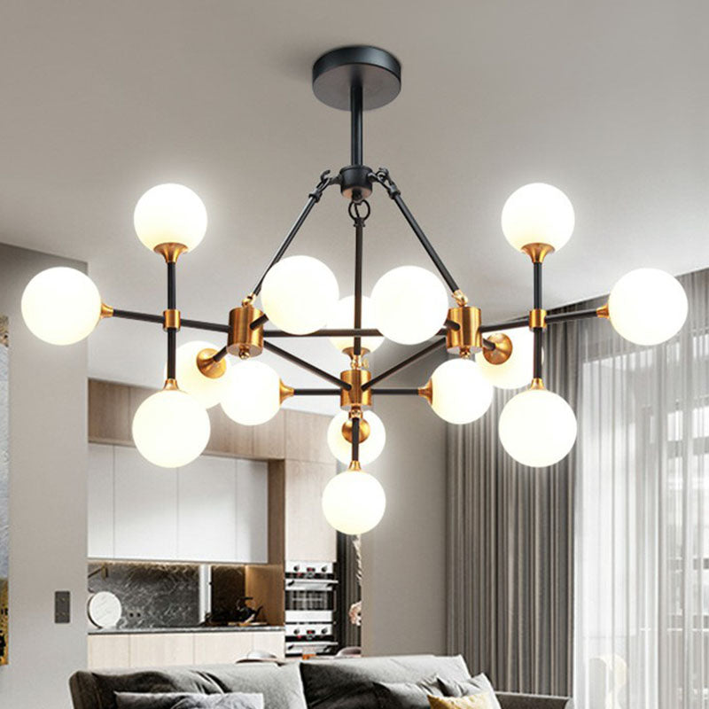 Modern 3D Opal Glass Chandelier with Black and Brass Finish