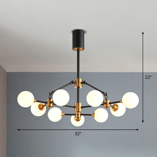 Modern 3D Opal Glass Chandelier with Black and Brass Finish
