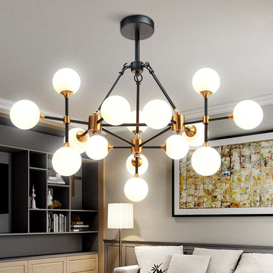 Modern 3D Opal Glass Chandelier with Black and Brass Finish