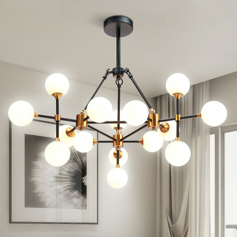 Modern 3D Opal Glass Chandelier with Black and Brass Finish