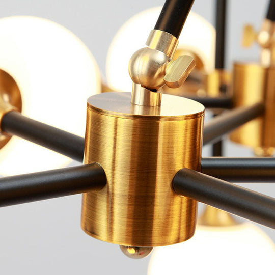 Modern 3D Opal Glass Chandelier with Black and Brass Finish