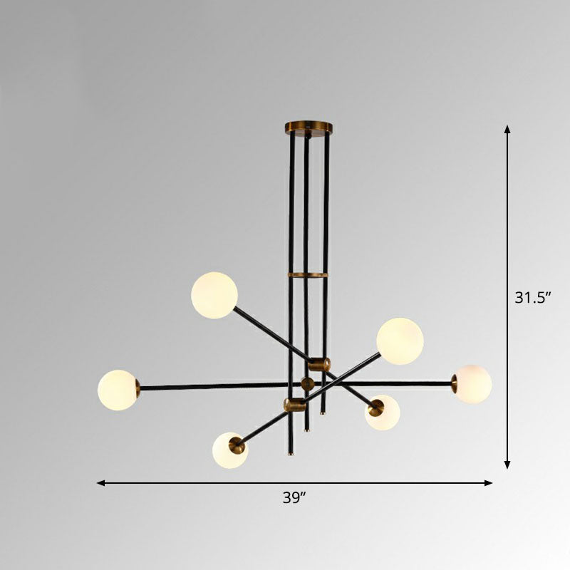 Sleek Black Metal Linear Chandelier with Ball White Glass Shade - Perfect for Living Room Pendant Lighting
