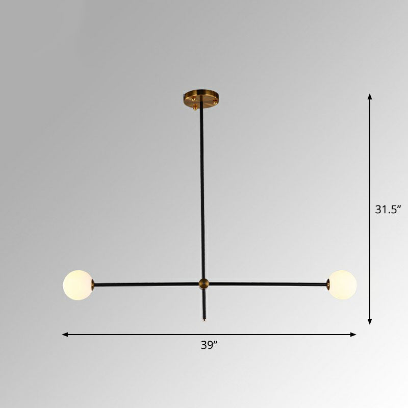 Sleek Black Metal Linear Chandelier with Ball White Glass Shade - Perfect for Living Room Pendant Lighting