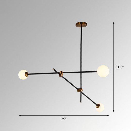 Sleek Black Metal Linear Chandelier with Ball White Glass Shade - Perfect for Living Room Pendant Lighting