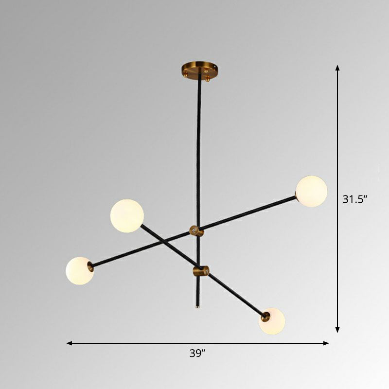 Sleek Black Metal Linear Chandelier with Ball White Glass Shade - Perfect for Living Room Pendant Lighting