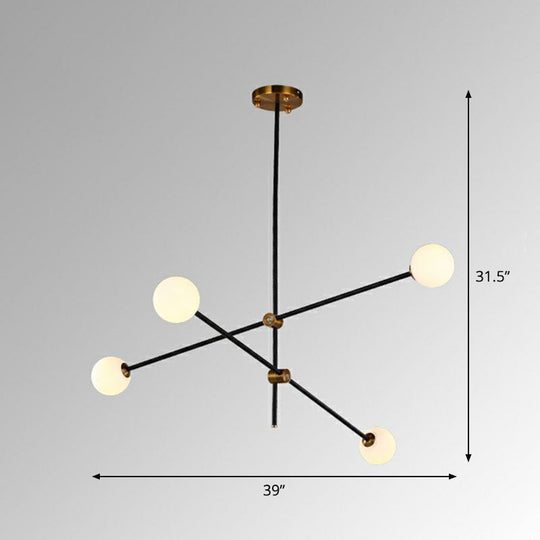 Sleek Black Metal Linear Chandelier with Ball White Glass Shade - Perfect for Living Room Pendant Lighting