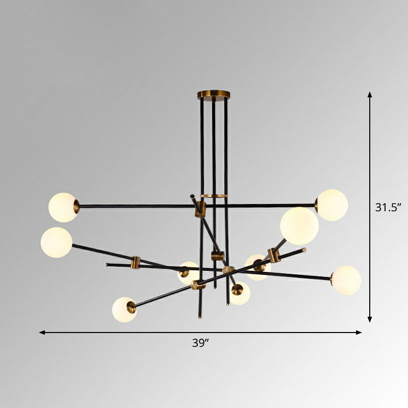 Sleek Black Metal Linear Chandelier with Ball White Glass Shade - Perfect for Living Room Pendant Lighting
