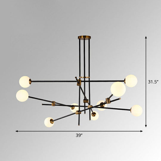 Sleek Black Metal Linear Chandelier with Ball White Glass Shade - Perfect for Living Room Pendant Lighting