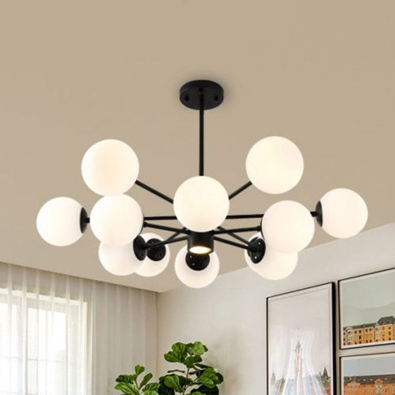 Black Bubbles Chandelier Lighting with Nordic Frosted White Glass - Perfect for Dining Room
