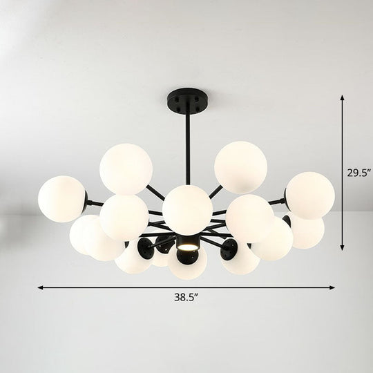 Black Bubbles Chandelier Lighting with Nordic Frosted White Glass - Perfect for Dining Room