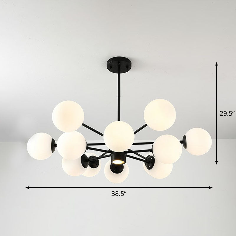 Black Bubbles Chandelier Lighting with Nordic Frosted White Glass - Perfect for Dining Room