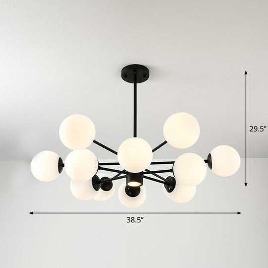 Black Bubbles Chandelier Lighting with Nordic Frosted White Glass - Perfect for Dining Room