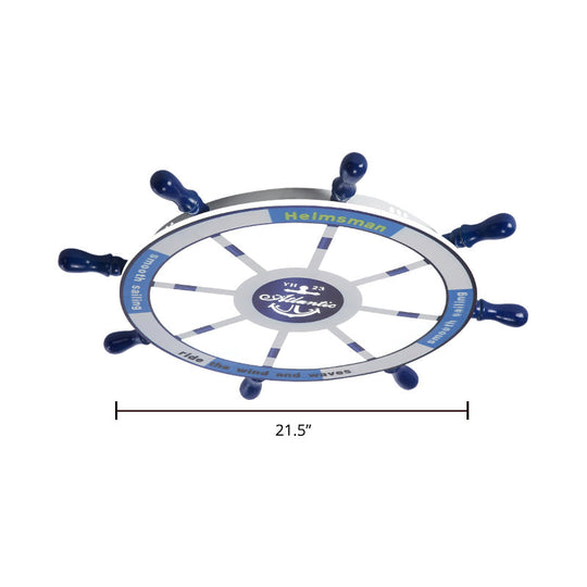 Blue Wood Kids Style LED Flush Mount Ceiling Light for Bedrooms with Rudder Design