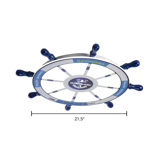 Blue Wood Kids Style LED Flush Mount Ceiling Light for Bedrooms with Rudder Design